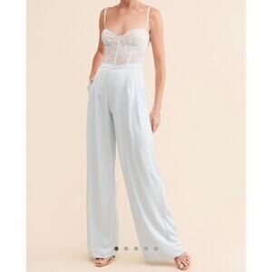 Katie May Tink Lace Bodice Jumpsuit Blue Satin Wide Leg Size M